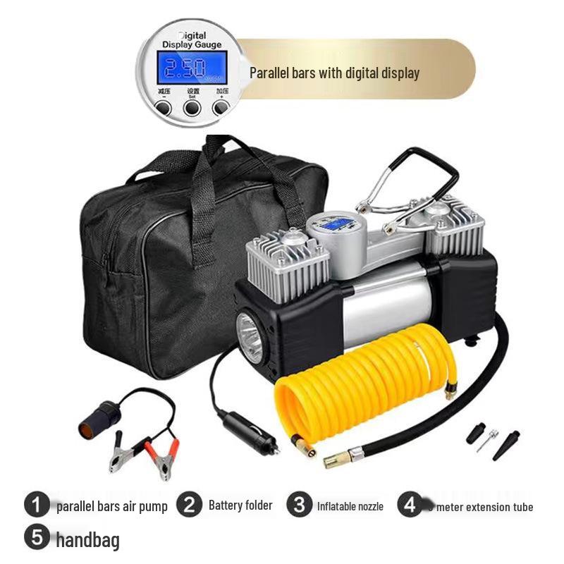 150W Dual Cylinder Car Air Pump - Automatic Stop High-Pressure Inflatable for Tires