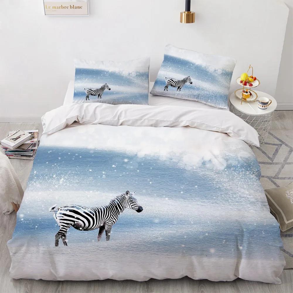 Zebra King Queen Duvet Cover Colorful Animal Bedding Set For Teens Adults Savanna Creatures Black 2/3Pcs Polyester Quilt Cover