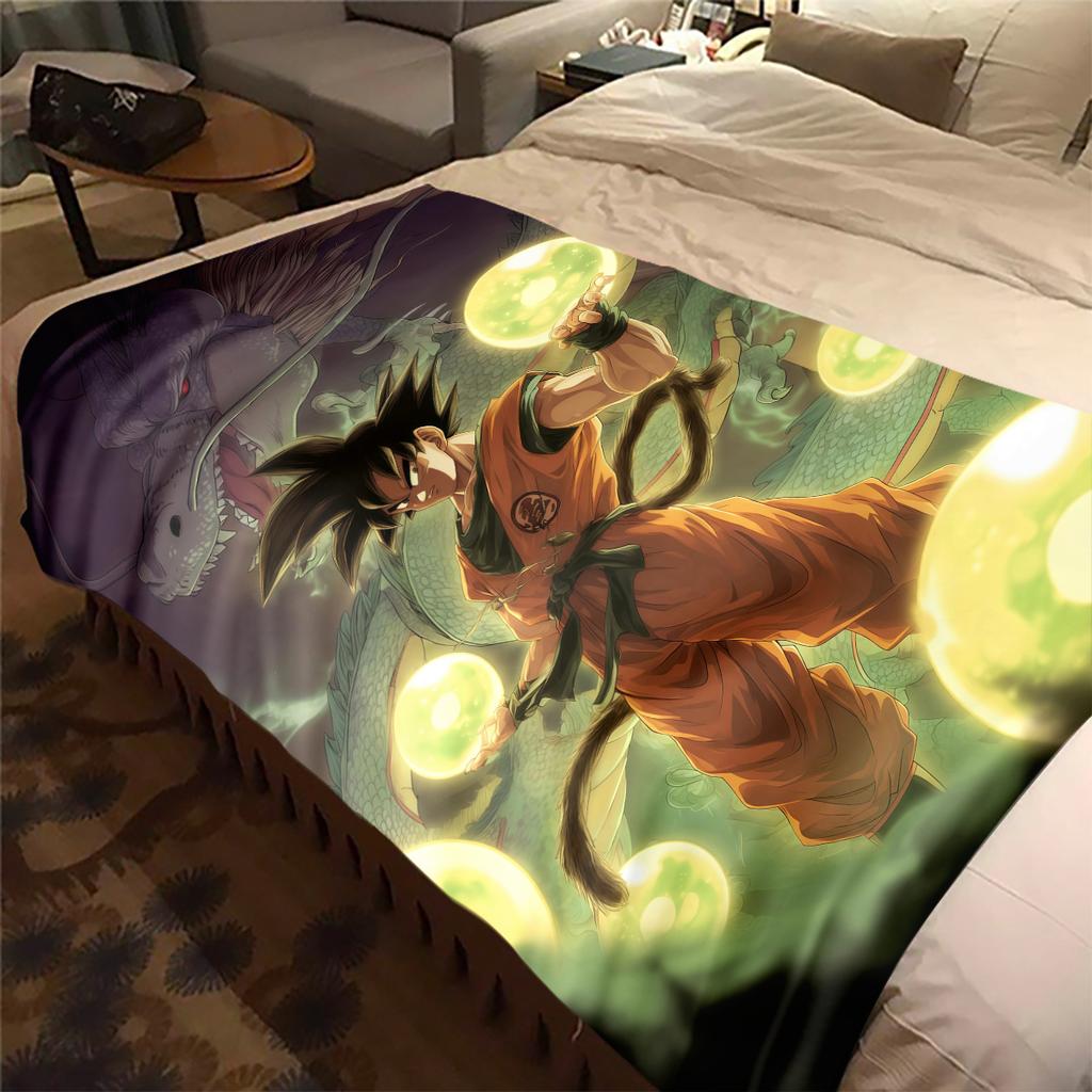 1 szt. Koc flanelowy z nadrukiem Son Goku, Wysokiej jakości, Na wszystkie pory roku, Wystrój domu, Ciepło i komfort, Idealny na prezenty świąteczne