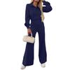 Women's Fashion Casual Home Color Lapel Long Sleeve Top Elastic Wide Leg Pants Two-Piece Set