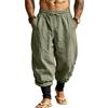 Men Linen Jogger Pants Loose Fit Drawstring Waist Breathable Tapered Leg Cuffed Hem Casual Beach Holiday Trousers