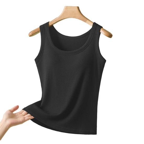 Women Sleeveless Camisole Top Wide Strap Tank Top with Built-in Padded Bra Summer Casual