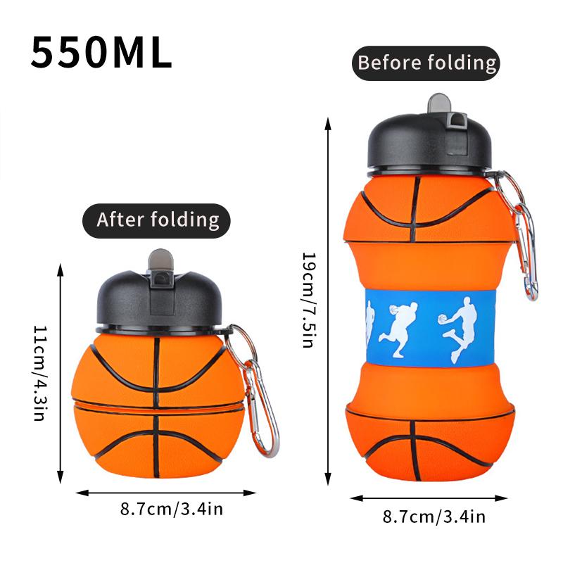 550ml Football Folding Kettle Sports Silicone Fold Water Bottle Outdoor Portable Leakproof Sports Kettle Travel Children Bottle