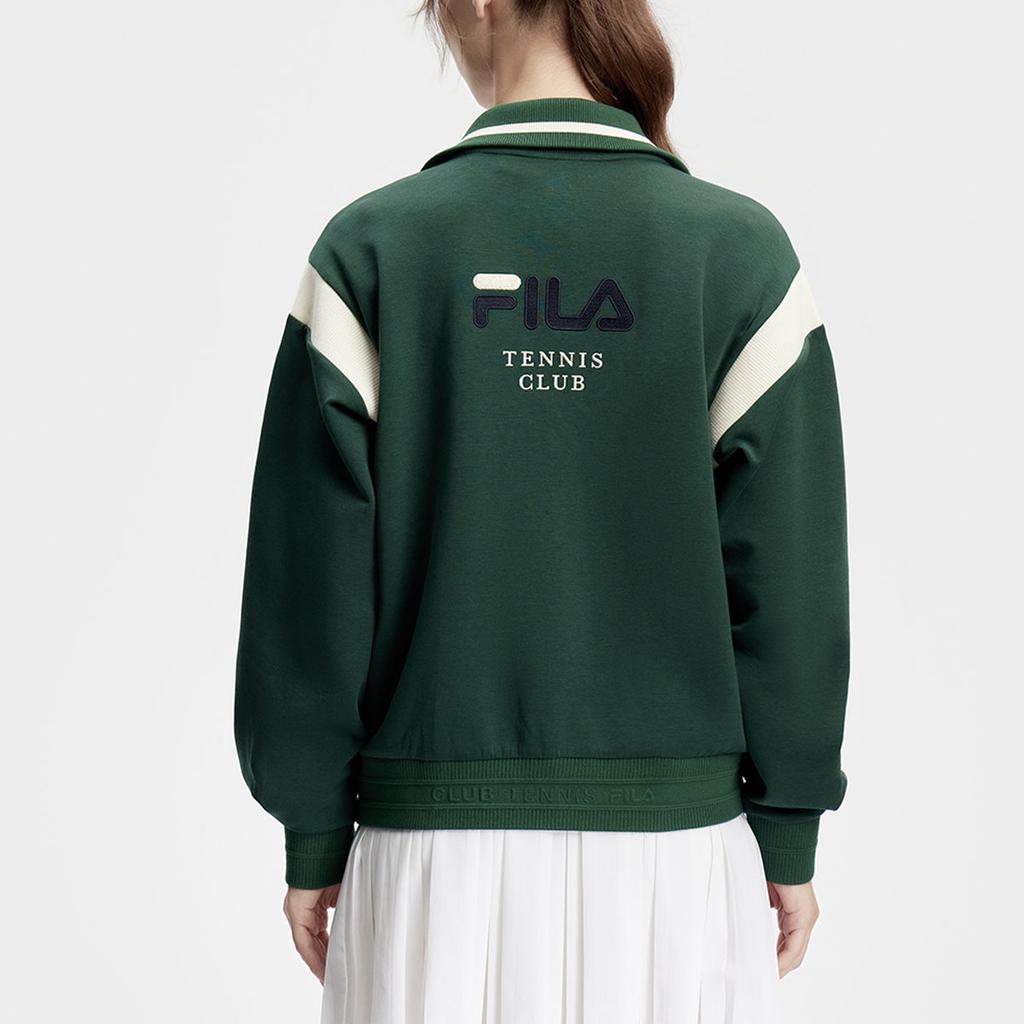FILA Color Block Stand Collar Tennis Knit Jacket Women jackets Reed-Green A11W413504F-GN