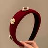 New Year Limited: Red Velvet Pearl Headband - Slimming, Stylish High Skull Top for Women