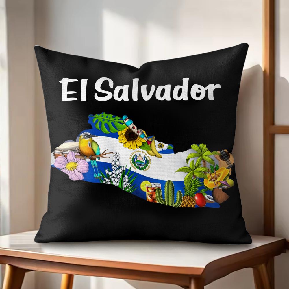 El SSalvador Flag Cushion Cover Natural Linen Organic Fabric DoubleSided Printing Couch Pillow Covers Home Decor