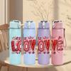 1PC Big Red LOVE Letter Art Print 750ml Color Plastic Sports Water Bottle Leakproof Flip Straw Lid Suitable for Sports Office Home Use