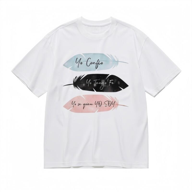 

Women s Breathable Classic T-Shirt Pastel Feathers with Empowerment Text Design 3XL