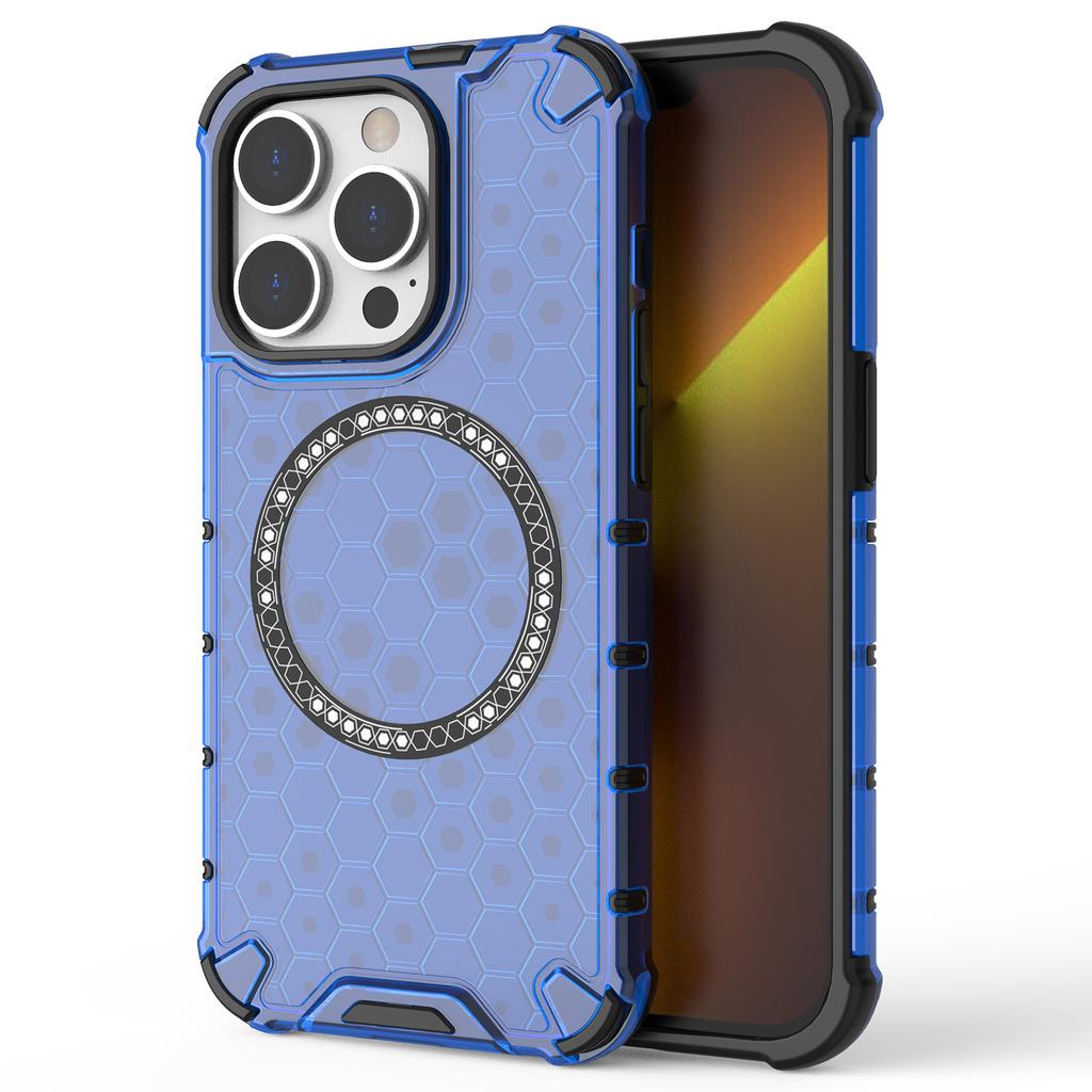 For iPhone 13 Pro Magnetic Case Honeycomb Design Thickened Corners TPU+PC Phone Cover