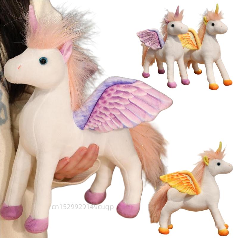 25/35cm Cartoon Funny Colorful Flying Horse Plush Doll Dream Big Wings Unicorn Animal Stuffed Toy Home Decoration Gift Idea Ideal For Boys Girls
