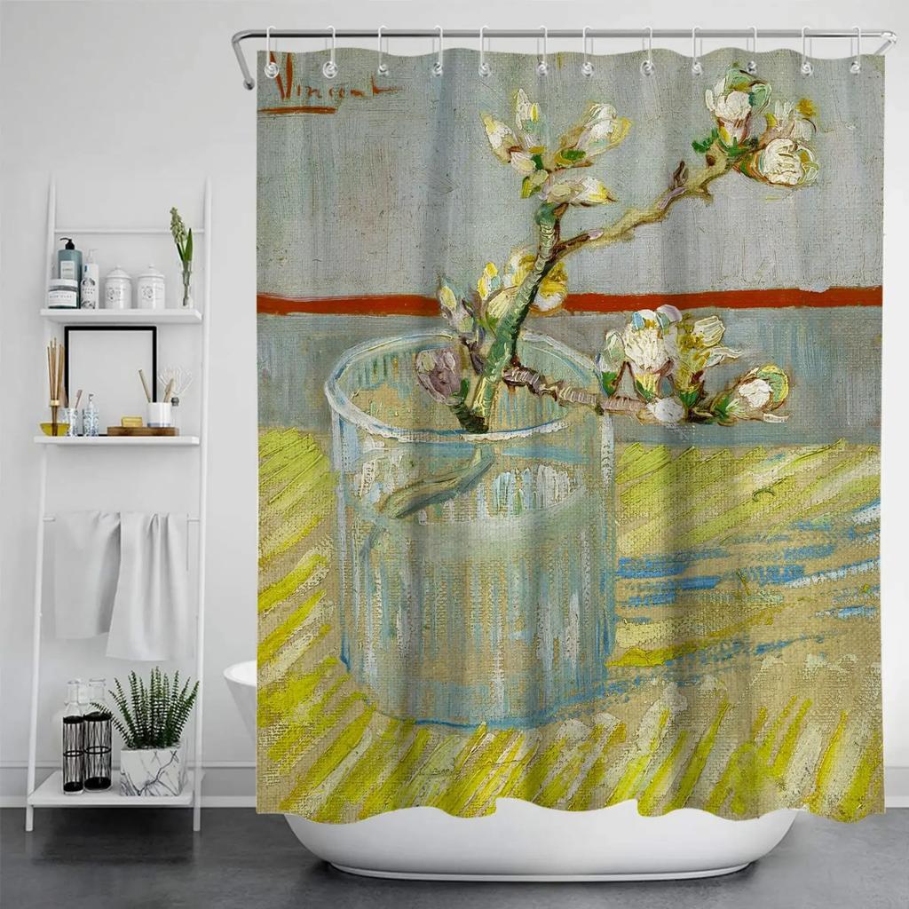 1Pc Van Gogh Painting Anti-Mildew Shower Curtain Polyester Fabric Printed Bathroom Towel Bath Partition