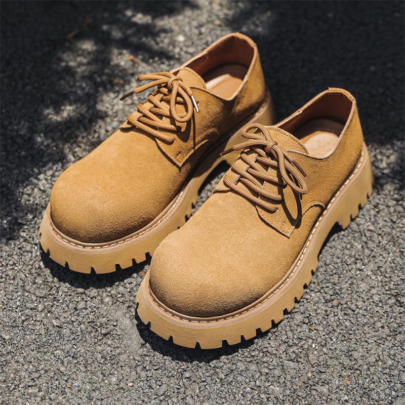 Big Round Toe Women's Casual Shoes High Quality Brown Nubuck Leather Thick Bottom Show Women Men Leather Shoes 44 45 46