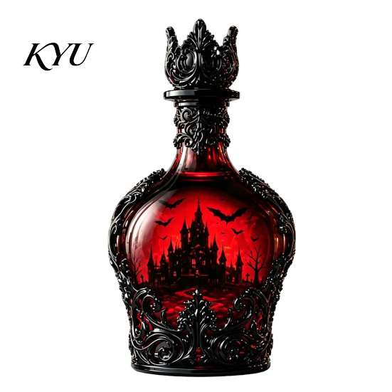 Dekorative Likörkaraffe 1200ML Halloween Fledermaus Schloss Whiskeyflasche, 320ML Vintage Gotisches Glas Wein Stil Tasse, Flasche für Zuhause Küche Bar Partys A black