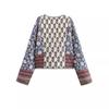 Jachetă de bumbac patchwork cu imprimeu pentru femei, matlasată, cu mânecă lungă, largă, scurtă, caldă, îmbrăcăminte exterioară de toamnă-iarnă pentru femei
