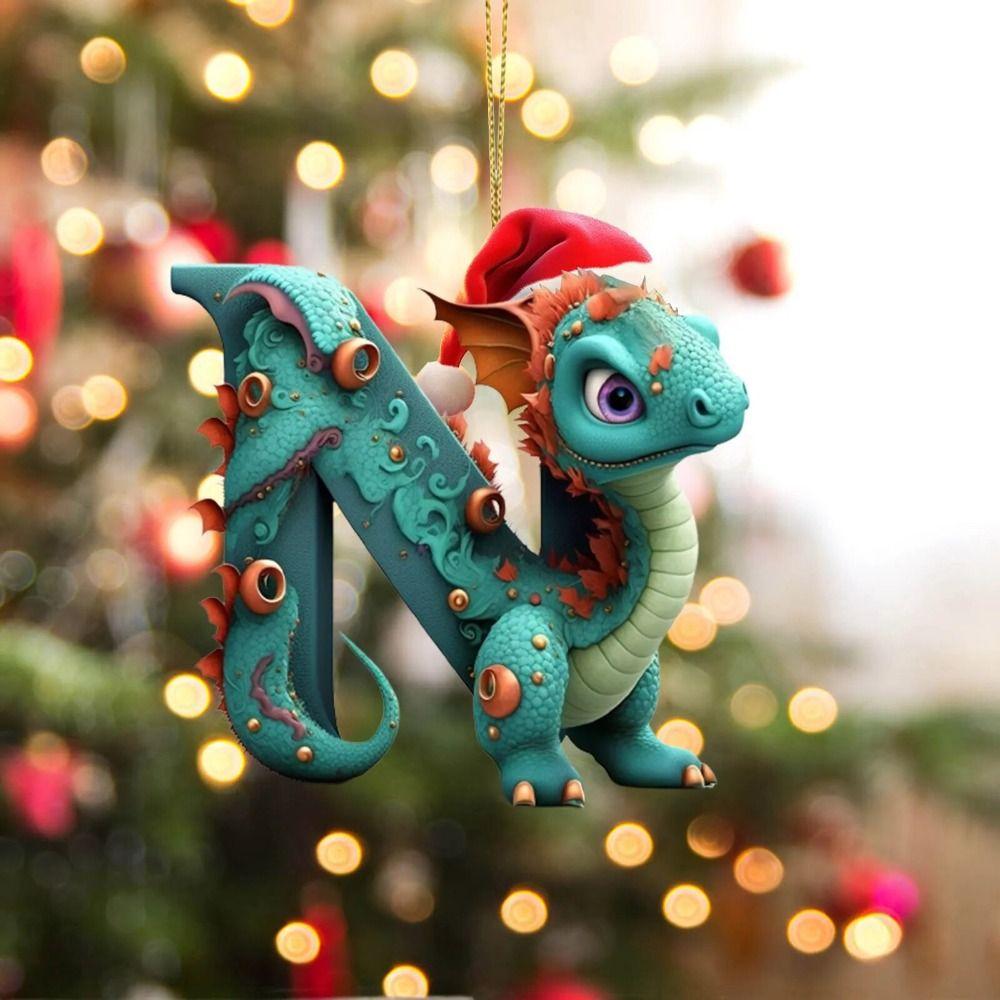 Acrylic 26 Letters Christmas Dragon Pendants Printed Pattern Christmas Tree Pendants  New Year