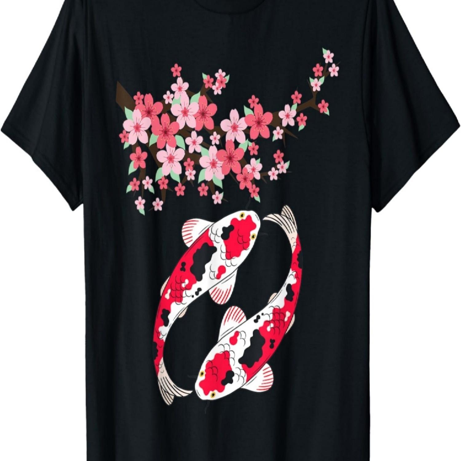 Koi Carp Nishikigoi Fish Cherry Blossoms Men Women T-Shirt(2) S чёрный