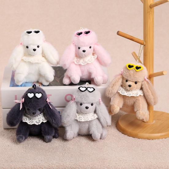 Cute Glasses Poodle Keychain, Fluffy Dog Plush Toy for Bag, Small Stuffed Animal Keyring for Backpack Purse Car Keys Accessories