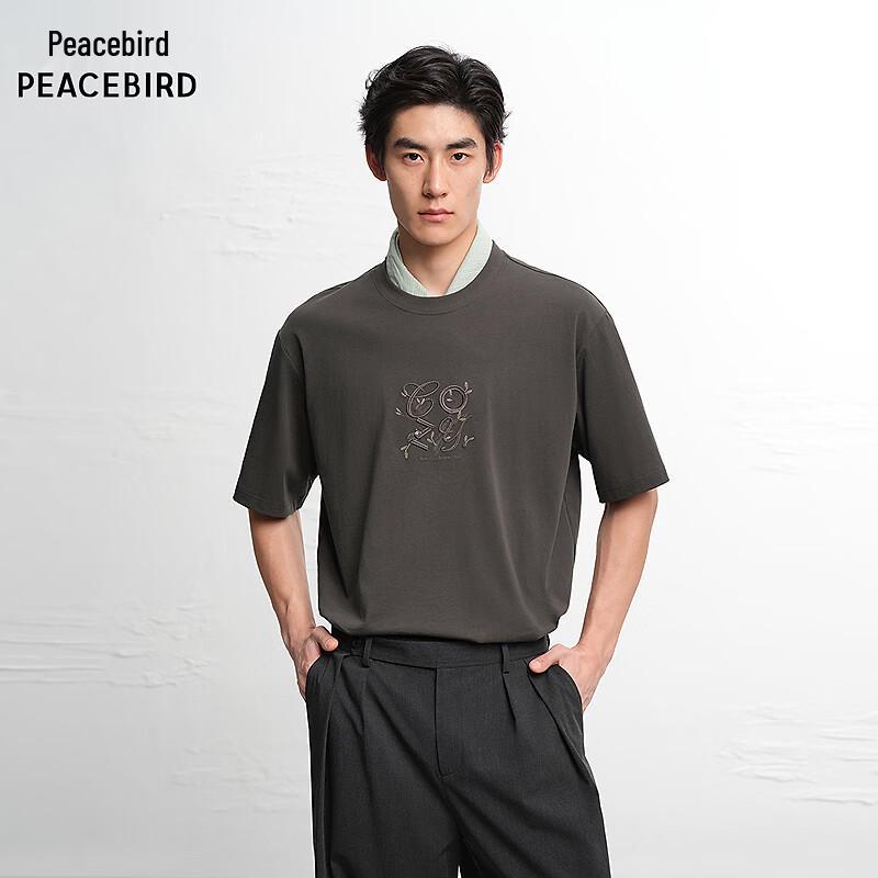 Peacebird Men s Floral Embroidered Heavyweight Round Neck Short Sleeve T-Shirt 2XL