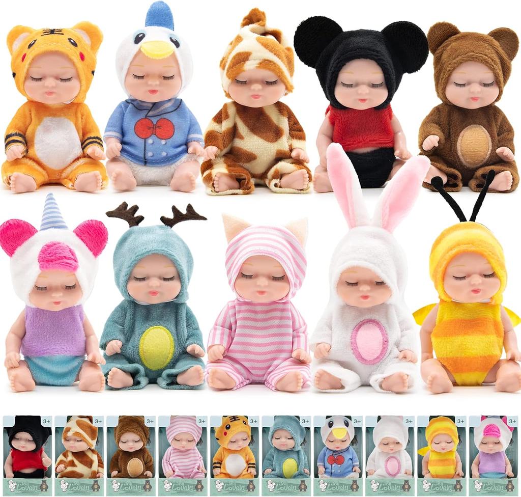 4-inch Mini Reborn Doll Simulation Baby Doll Washable Animal Clothes BJD Doll Easter Christmas Birthday Newborn Gift Set Box