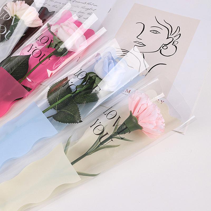 50pcs Mermaid Wavy Pattern Flower Bouquet Gift Cellophane Bag Wrapping Paper Bag Valentine's Day Mother's Day Single Rose Bags