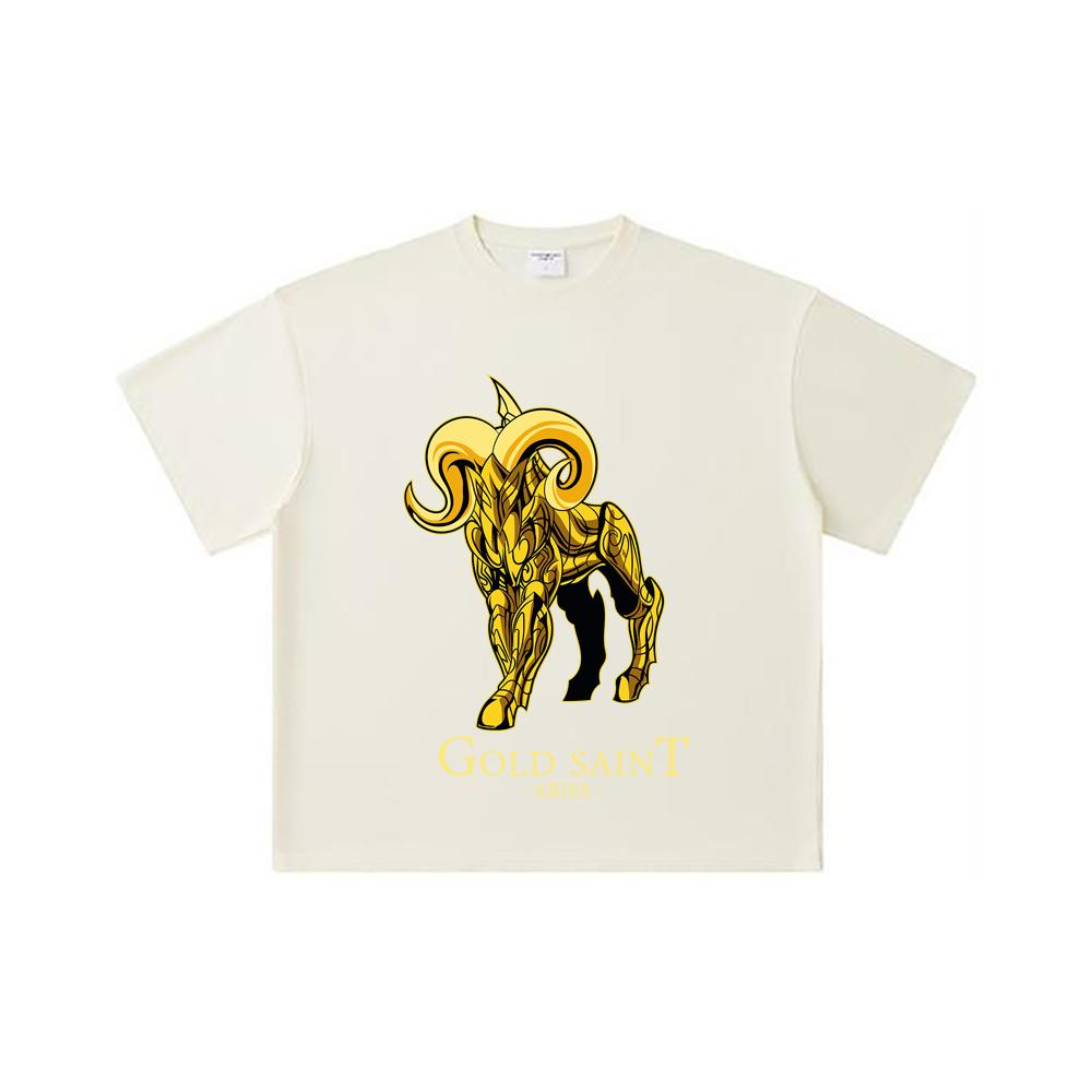 260 GSM Double Yarn 32 Count 100% Cotton Saint Seiya V26 Aries Print Unisex Heavy Cotton T Shirt