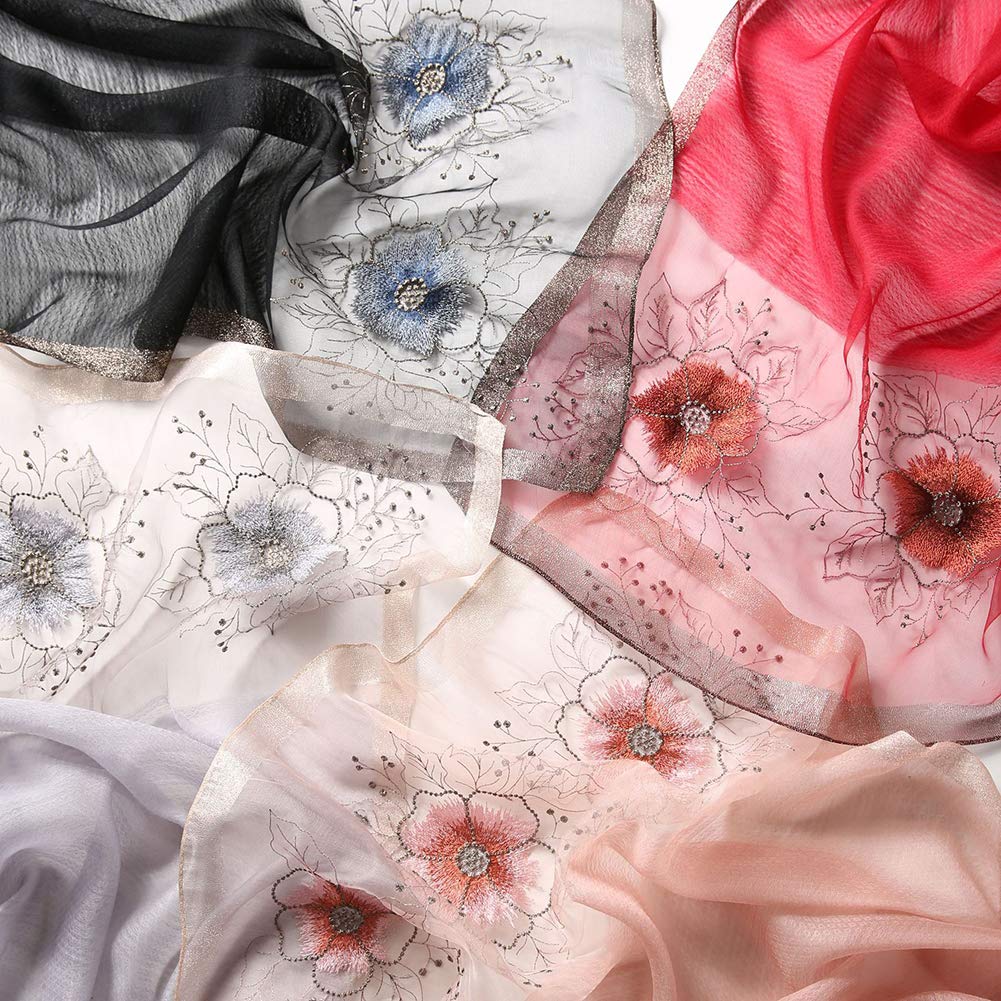ANMIDA Large Silk Shawl with Floral Perfect for Spring and Elegant and Perfect for Beach Trips and Sun UV Protection Stole, Scarf, Embroidery, Summer,