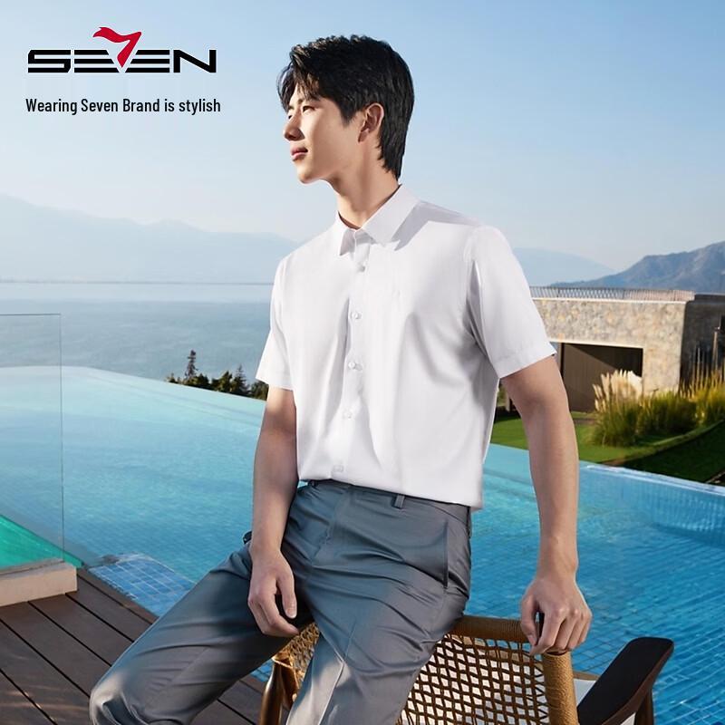 SEVEN Men s DP Non-Iron Lapel Short Sleeve Cotton Business Shirt 42