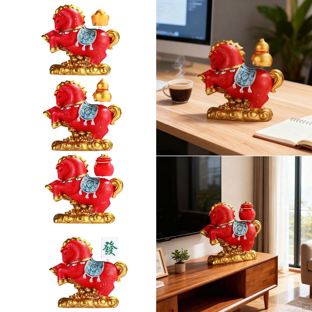 Horse Figurine Animal Sculpture Resin Fine Craftsmanship Fengshui Tabletop Decoration for