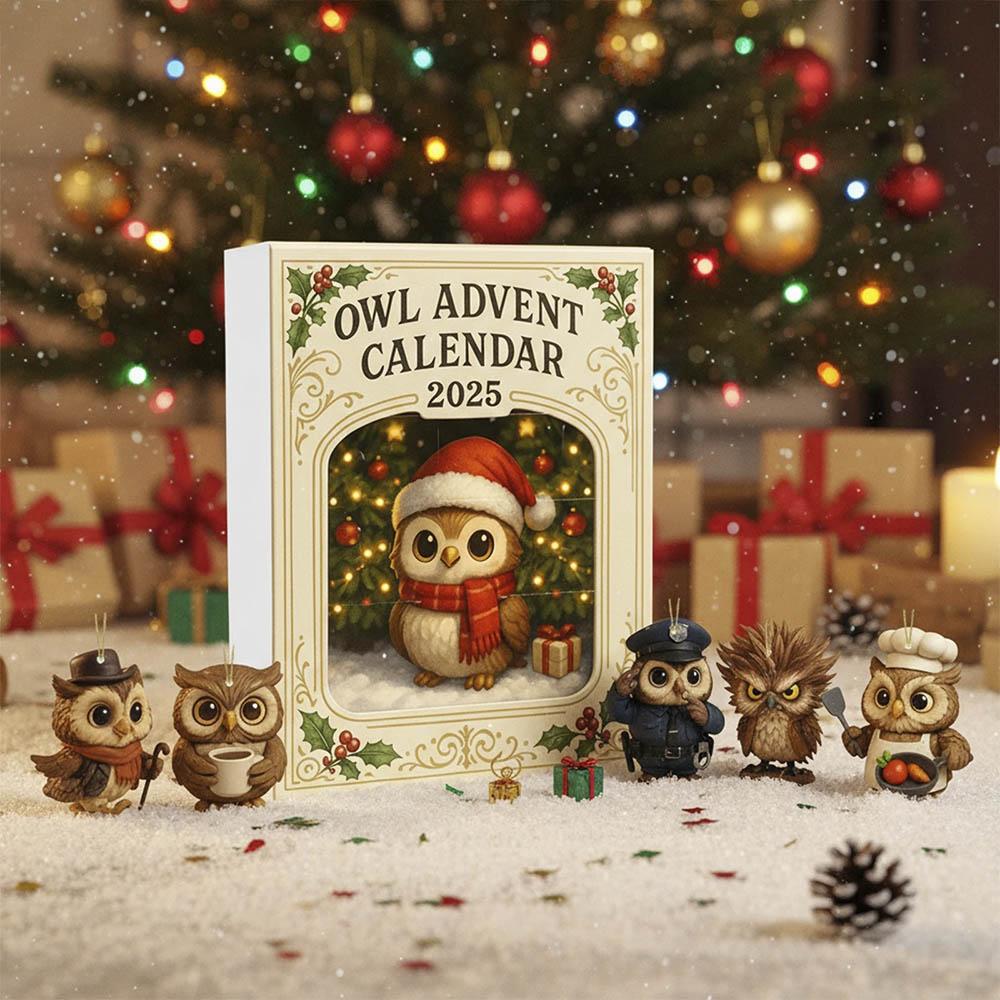 Owl 24 Days Christmas Countdown Calendar with 2D Flat Acrylic Owl Ornaments Christmas Advent Calendar Holiday Countdown Calen