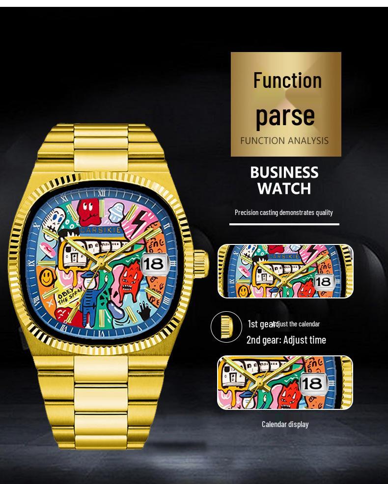 Carsikie2025 Szafirowa Kwadratowa Tarcza Męski Sportowy Kreskówkowy Zegarek Kwarcowy