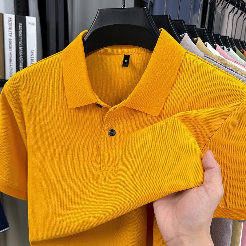 Men's Solid Color 100% Cotton Polo - Short-Sleeve, Summer Casual Lapel Top for Middle Age