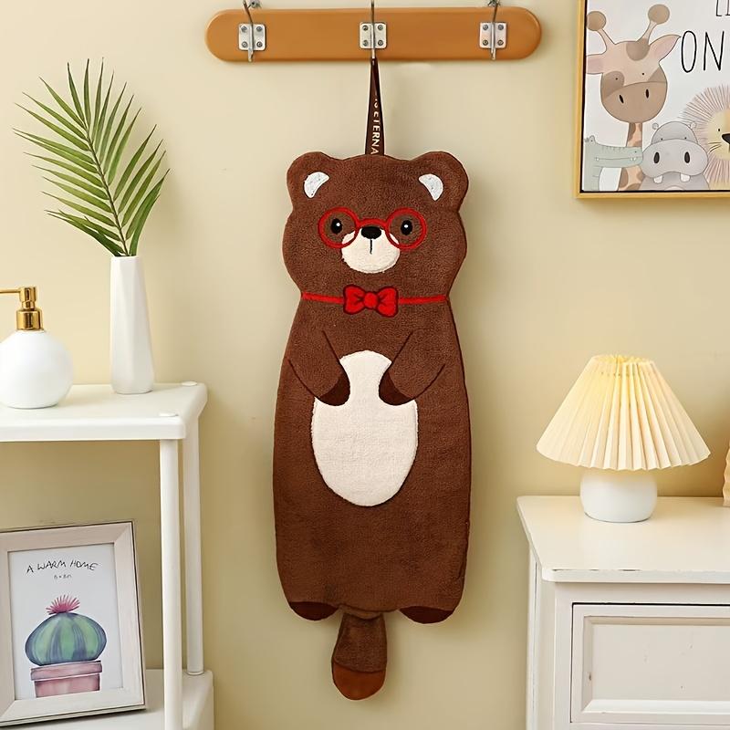 1pc Extra Large Cute Cartoon Hanging Hand Towel Soft Coral Fleece,Thick Absorbent,Decorative Kitchen Bathroom Towel with Fun Animal Designs