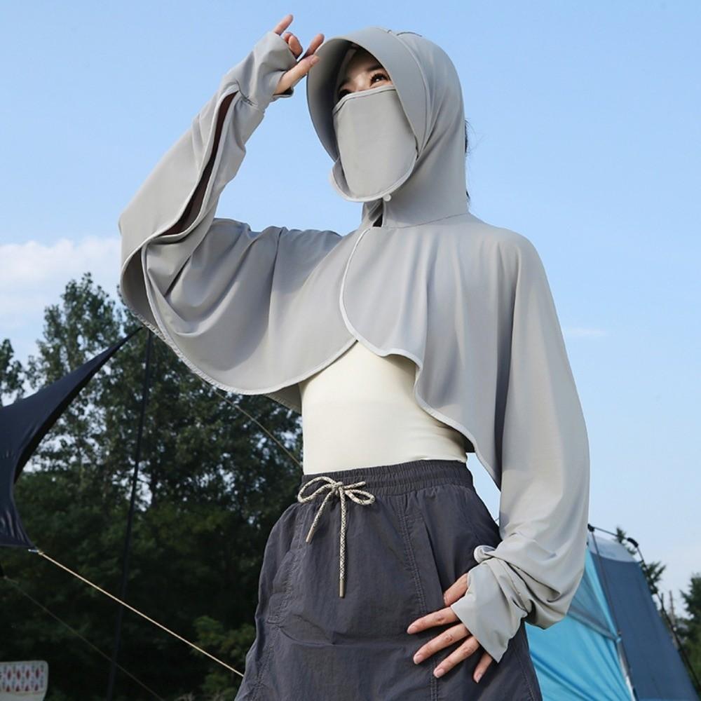 Long Sleeve Facemask Hat Sunscreen Shawl Solid Color Sun Protection Clothing  Fishing