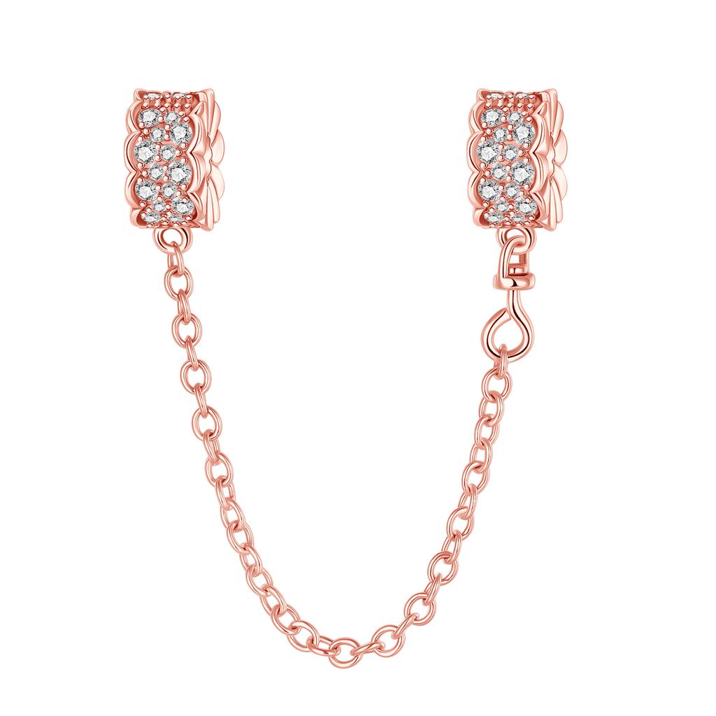 Genuine Copper Golden Charm Crown Family Tree Safety Chain Hollow Beads For Original Bracelets Women Fashion Jewelry Handmade DIY