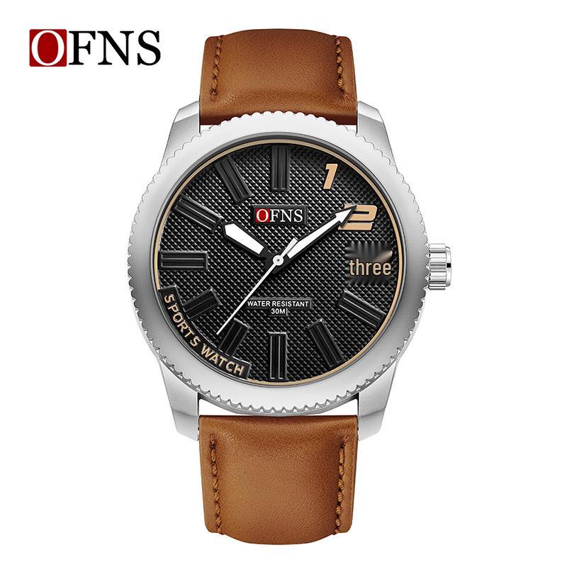 OFNS Men's Ultra-thin Quartz Wristwatch with Rotating Bezel and 3D Markers