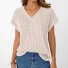 2026 Summer European & American Plus Size Women's V-neck Casual Brushed Solid Color T-shirt