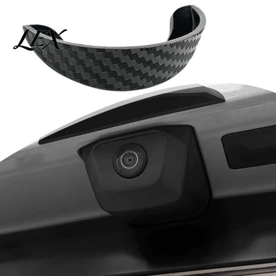 Car Backup Camera Cover Waterproof Rearview Rain Shield, Flexible PVC Lens Protector Black Carbon Fiber Guard with Adhesive Mount, Curved for Parking