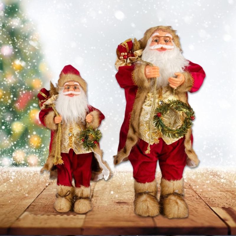 Large Santa Statue with Gift Bag for Holiday Display Christmas Santa Figurine Dolls for Tabletop and Shelves Decoration
