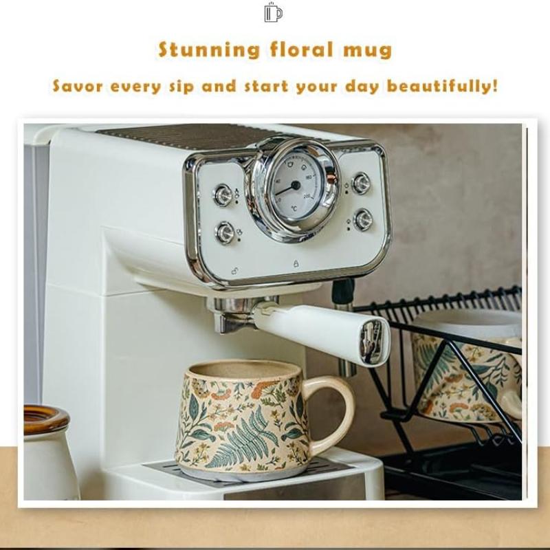 Large Ceramic Coffee Mug 360ml, Cute Cup for Women, Ideal for Tea or Coffee,Hand Painted Floral Design Pottery Mug,1pc
