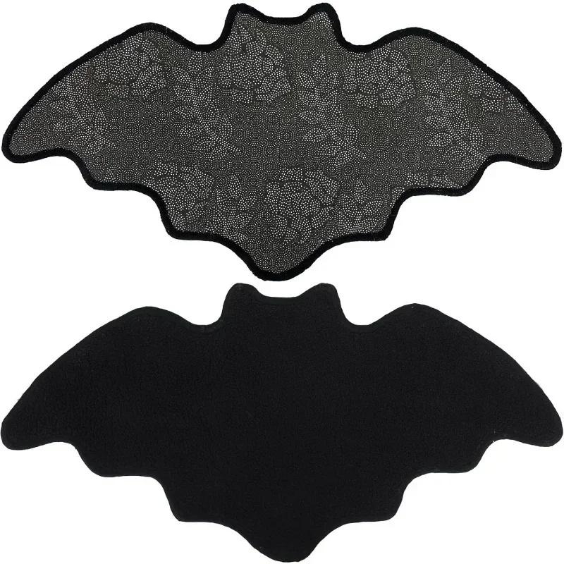 Spooky Bat Shaped Bath Mat Non Slip Halloween Doormat Gothic Horror Rug Water Resistant for Bathroom Bedroom Foyer Decor