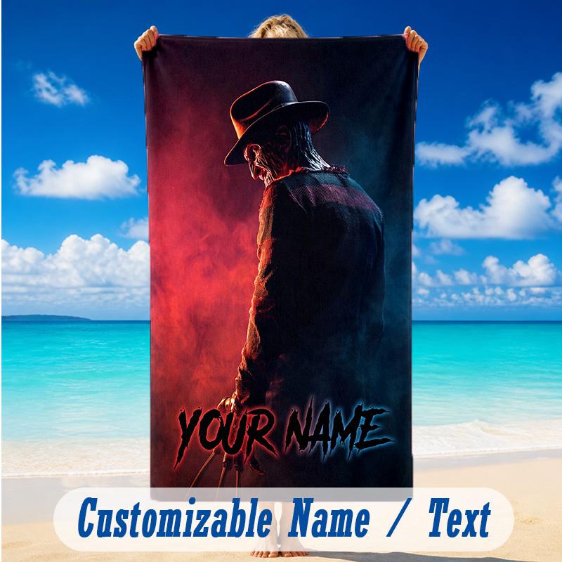 Beach Towel Custom Name Text, Quick Dry Large Towel For Beach HomeA Nightmare On Elm Street Freddy Krueger