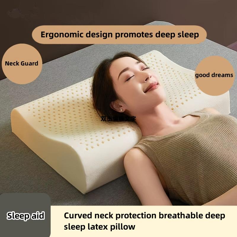 Latex Pillow Smooth Comfortable Sleeping Pillow Breathable Durable Ergonomic Support Latex Pillow for Bedroom Dorm Hotel Bedding