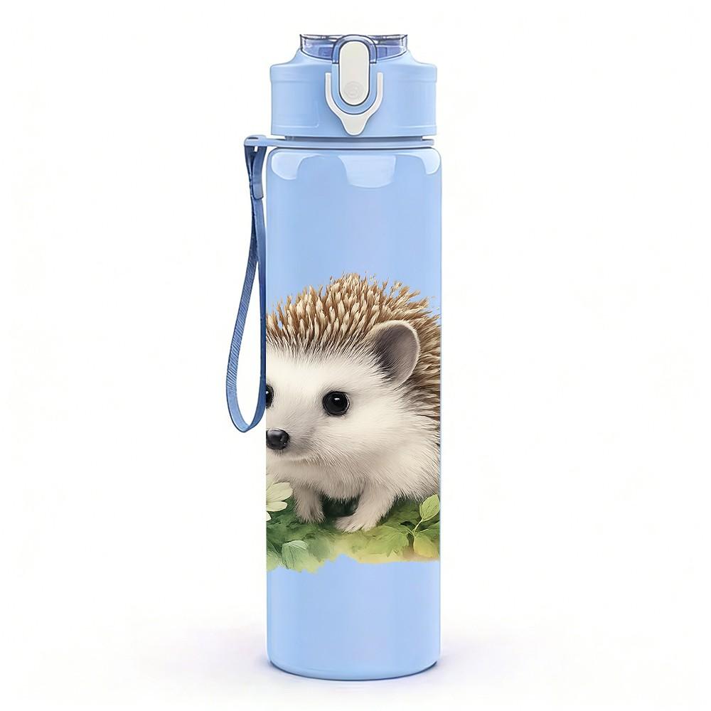 1PC Hedgehog Daisy Flower Animal Print 750ml Color Plastic Sports Water Bottle Leakproof Flip Straw Lid Suitable for Sports Office Home Use