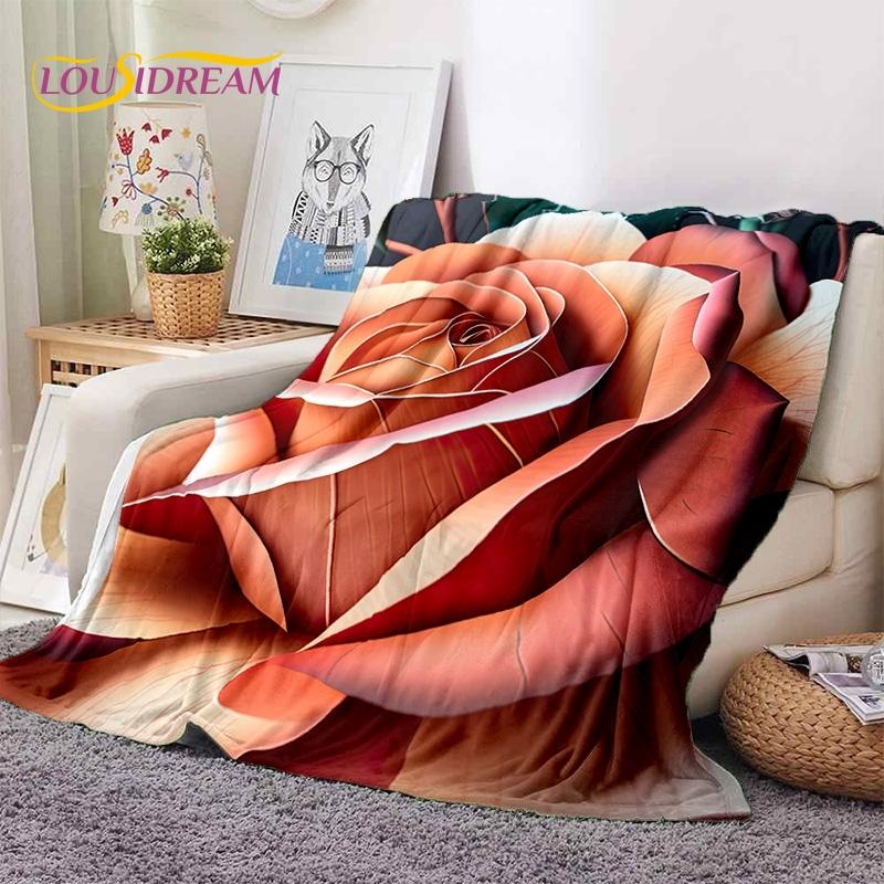 Mantas Suaves Románticas Nórdicas con Flores de Rosa 3D, Manta de Tiro para Mantener el Calor, Manta Cómoda para Picnic, Camas, Sofá, Dormitorio del Hogar, Regalo