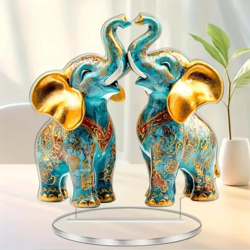 

2D Flat, Two Lively Elephant Statues with Wooden Signs, Commemorative Gifts,wall Decoration- Rural Farmhouse Decoration Entrance,home Decoration 20*20cm