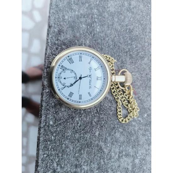 Vintage Antique Engraved Brass Elgin Pocket Watch W/ Chain Gift Nautical Marine