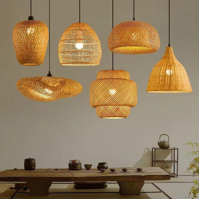 Newest 21x21cm Bamboo Ceiling Lights Rattan Wicker Lustre Hand Knit Braiding Suspended Home Dining Braided Wooden Decoration HOT