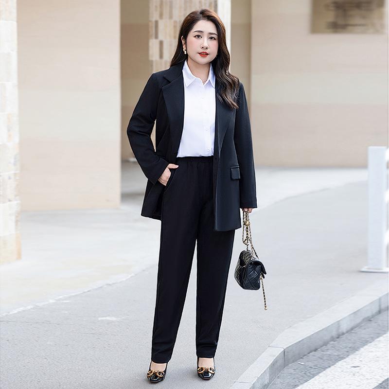 Женский Черный Повседневный Профессиональный Костюм - Осень/Зима 7XL