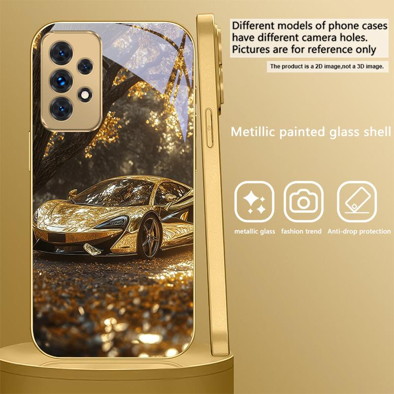 

Golden luxury sports car For Samsung A 31 32 A33 A34 35 14 A15 13 16 25 26 50 52 53 54 55 56 70 71 72 73 Golden glass phone case Galaxy A21s