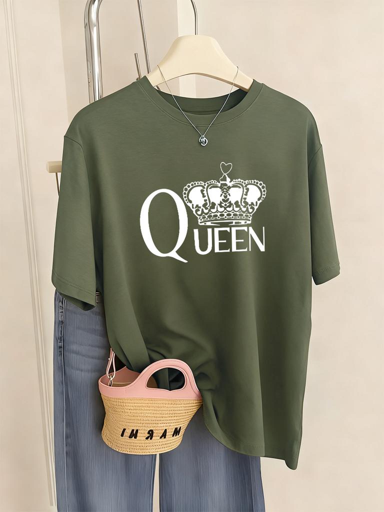 Queen Crown Graphic Printed TShirts Womens Basics ONeck T Shirts Comfortable Loose Short Sleeve Tops Summer Soft Woman Clothes